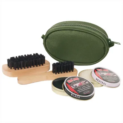 £9.95 • Buy Travel Size Shoe Care Boot Polishing Polish Cleaning Kit Set Brushes Cadet Olive