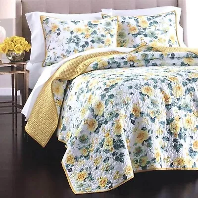 Martha Stewart Garden Floral FULL / QUEEN Quilt + 2 STANDARD Shams Set YELLOW • $80