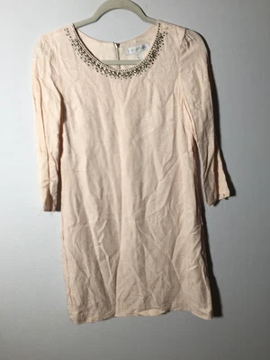 $18.74 • Buy Forever New Womens Beige Beaded Shift Dress Size 8 3/4 Sleeves Viscose