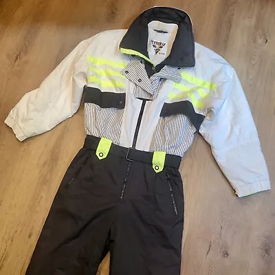 Tyrolia Ski Suit Womens 8 One Piece Snowsuit Snowboard Snow Bib Neon Vtg 80s 90s • $129.99