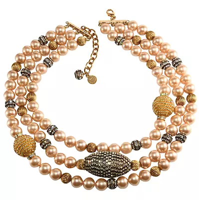 VTG Francoise Montague Necklace Rhinestones Beige Pearls Statement Paris French • $294.95