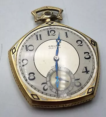 Gruen 14K Yellow Gold Wind-up 17 Jewels Pocket Watch Runs *May Need Servicing* • $45