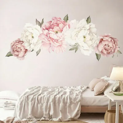 £4.99 • Buy Peony Rose Flower Wall Sticker Art Kids Baby Nursery Home Room Decor Mural Decal
