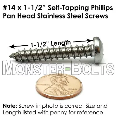 #14 Stainless Steel Phillips Pan Head Self-Tapping Type A Sheet Metal Screws A2 • $7.22