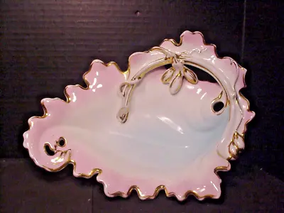 C T CARL TIELSCH PORCELAIN Lg Dish Bowl Handle Gold Trim Pastel Color Germany • $99