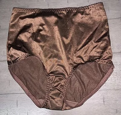 E2 Vassarette Granny Panties Sissy Hi Waist Nylon Gusset Brown Md Brief Lingerie • $8.88