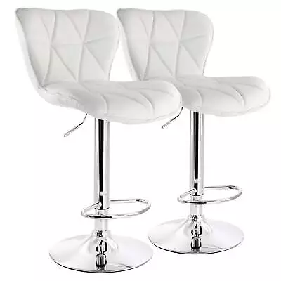 Elama 2 Piece Diamond Tufted Faux Leather Adjustable Bar Stool In White With Chr • $101.51