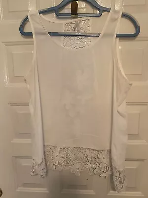 VANITY ~ Misses Size L ~ Sleeveless Pullover Tank Top ~ Sheer ~ Lace Accents • $6