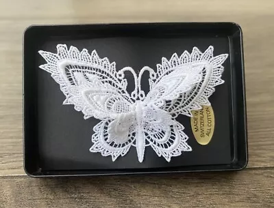 Handmade In Switzerland 3D Cotton Lace Embroidered BUTTERFLY Pin Brooch BNIB • £3