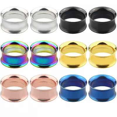 1 Pair Double Flared Stainless Steel Ear Flesh Tunnels Ear Plug Stretchers • £3.99