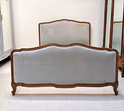 VINTAGE FRENCH UPHOLSTERED DOUBLE LOUIS XV BED - For Re-upholstery • £495