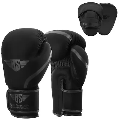 Leather Boxing Gloves And Focus Pads Set Punch Bag Hook Jab MMA Training • £12.99