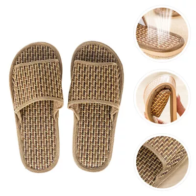 Women's Bamboo Weave Rattan House Slippers Open Toe Sandals Flat Indoor Shoes- • $13.53