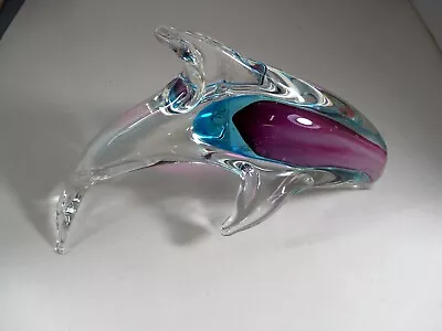 Murano Style Art Glass Blue & Purple Ocean Dolphin 9  Figurine • $24.99