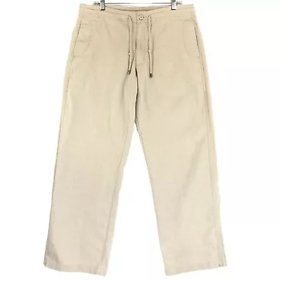 Marc Anthony Linen Blend Pants Men's 36x32 Beige Drawstring Waist 4 Pocket • $17.99
