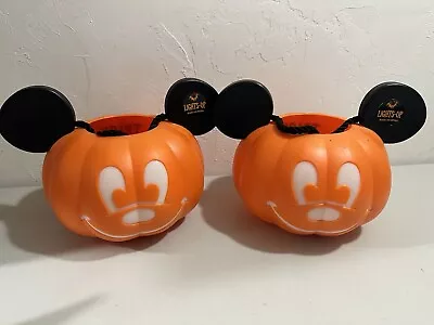 2 Disney Park Mickey Mouse Pumpkin Light-Up Halloween Trick Or Treat Buckets • $22