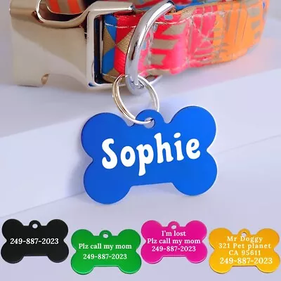 Pet TagsCustom Personalized Engraved Dog Cat ID Name TagBone Aluminum Charm • $1.99