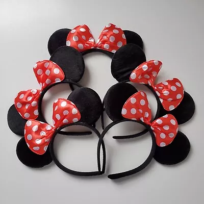 Lot 5 Minnie Mouse Fabric Ears With Red Bow Headband Party Favors Costume Hair * • $16.95