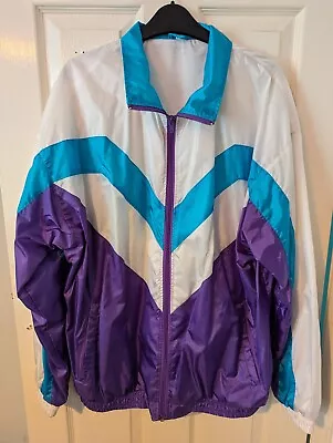 Mens Vtg 90s Bright Bold Athletic Sports Festival Shellsuit Zip Tracksuit Top L • £8