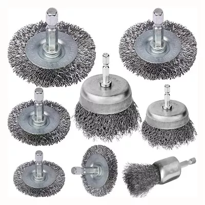 8 Pieces Wire Brush Wheel Cup Brush Set 1/4Inch Hex For Rust Removal E4I77024 • $18.81