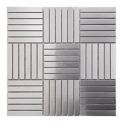 Brushed Nickel Stainless Steel Metallic Parquet Mosaic Tile Kitchen Backsplash • $28.95