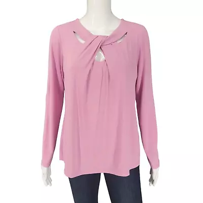 The Muses Closet Top Medium Sz Fuschia Summer Rayon Pink Tee Shirt W Twist Neck • $18.70
