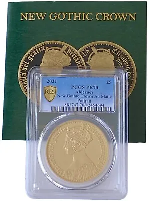 125 Made 2021 Alderney Shields New Gothic Crown Matte 5 Pounds Gold PR 70 PCGS • $7500