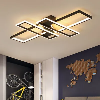 LED Ceiling Lights Fixture Modern Black Dimmable Chandelier Remote Control US • $78.80