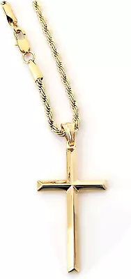 14K Gold Rope Chain Style Religious Cross Pendant Necklace Gifts For Men Husband • $299.95