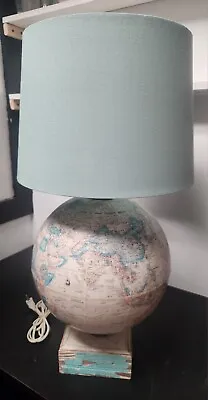 VTG Custom Made World Globe Wood Base Teal Shade Unique HTF One Of A Kind Works • $69.99