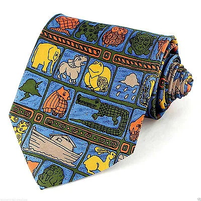 $12.95 • Buy Noahs Ark Men's Neck Tie Religious Christian Bible Noah Animal Silk Blue Necktie