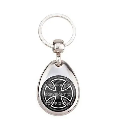 Premium Teardrop Chrome Die Cast Metal Keychain Ring Fob - MALTESE IRON CROSS BW • $5.95