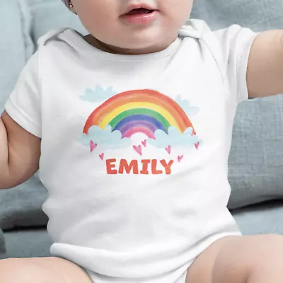 Personalised Rainbow Babygrow -Cute Baby Suit Vest Bodysuit Newborn Months Gifts • £6.99