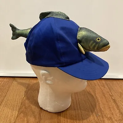 Vintage Novelty 3D Fish Hat/Cap Snapback Blue Fisherman  Largemouth Bass RARE! • $34.95
