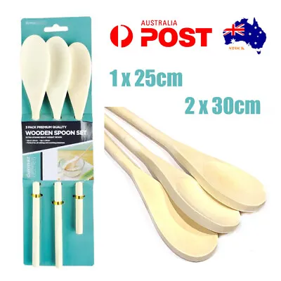 $5.50 • Buy 3pc Wooden Spoons Set Long Handle Mixing Kitchen Cooking Stirring Spoon Mix Size