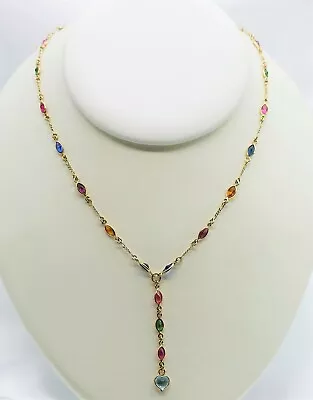 14K Yellow Gold Multi Gemstone Ladies Necklace 17.0  Inch - 5.9 Grams • $495