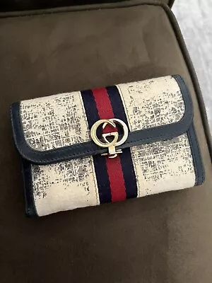 Auth Gucci Vintage Gg Logo Sherry Line  Bi-fold Leather Long Wallet • $99.99