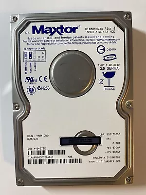 Maxtor Diamond Max Plus 9 - 160GB IDE 3.5  7200 RPM ATA Hard Drive Half Height • $32