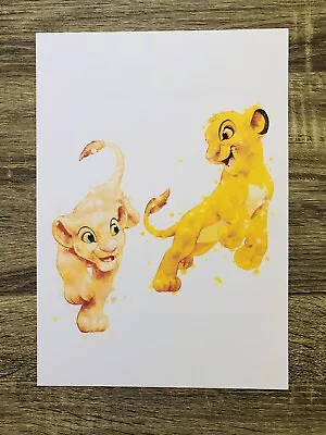 Disney Lion King Simba Nala Baby Print Wall Art Watercolour Size A4 • $8