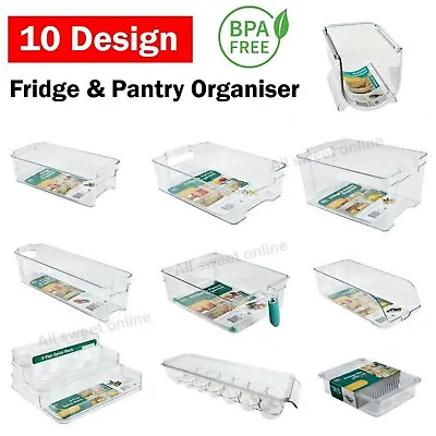 $13.95 • Buy Clear Plastic Kitchen Fridge Pantry Organiser Storage Container 10Type