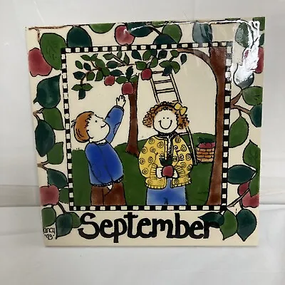 H&R Johnson September Calendar Tile Trivet Nancy DeYoung Artist Apple Orchard 93 • $17.05