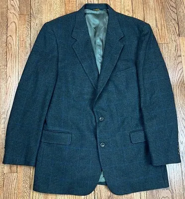 Vintage Brooks Brothers Blazer 46L Green Wool Sport Coat Houndstooth Jacket • $71.95
