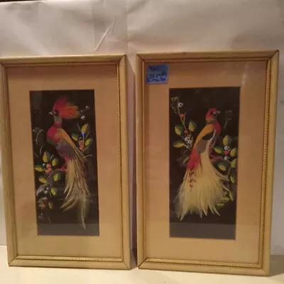 Vintage 60's Mexican FeatherCraft Framed Pair Of Birds Mexico Folk Art 2 Piece • $8