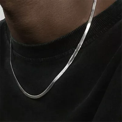 Real Solid 925 Sterling Silver Herringbone Chain Necklace Made In Italy New US • $7.99