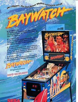 Baywatch German Sega Pinball Flyer Mint / Brochure / Ad • $24.99