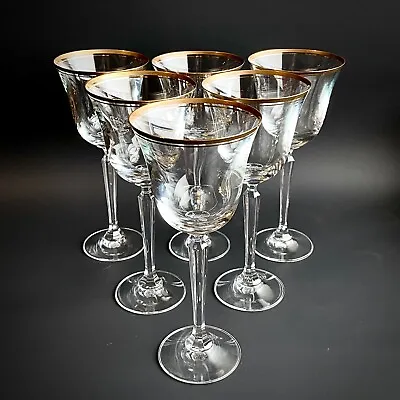 Mikasa Crystal Wheaton WATER Goblets Set Of 6 Wine 8-1/4” Gold Rim Trim Flared • $49.99