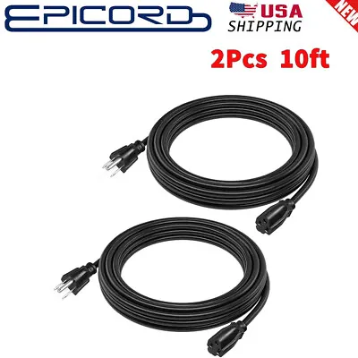 2 Pack Of 10Ft Outdoor Extension Cords - 16/3 Heavy Duty Black Extension Cord US • $18.69