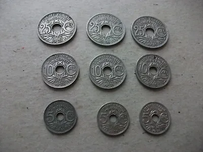 9 France (Third Republic) Coins - 5/10/25 Centimes (Different Years) • £3