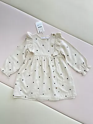 NWT Zara Toddler Girls Embroidered Polka Dot Dress 4-5 Years (43.3 Inches) Ecru • $24.99