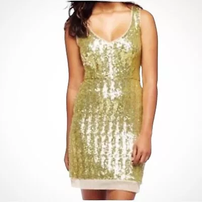 NWT Bisou Bisou Gold Sequin Fitted Mini Dress Women’s Size 4 Prom Cocktail NEW • $50